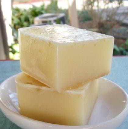 Former oatmeal soap bar photographed in daylight